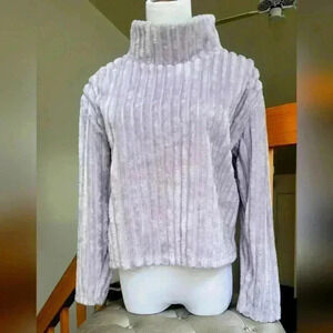 Planet Gold Junior's Cozy Mock Neck Ribbed Top Purple Size Small, Like New